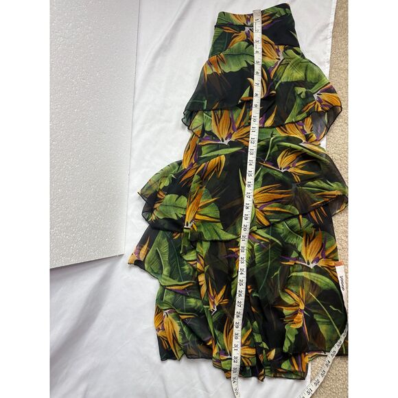 Asos Black Tropical Midi Skirt Tiered Chiffon Size 6 Romantic Flowy Date Floral - Picture 9 of 9